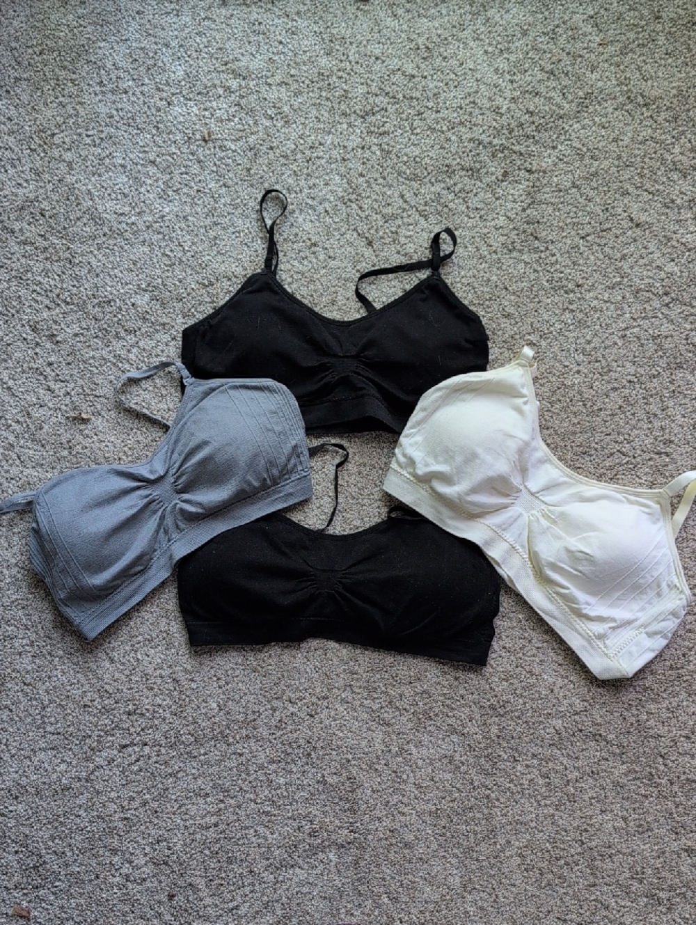 coobie Bras - Set Of 4 - 2 Black, 1 White & 1 Gray Seamless Bralette Set